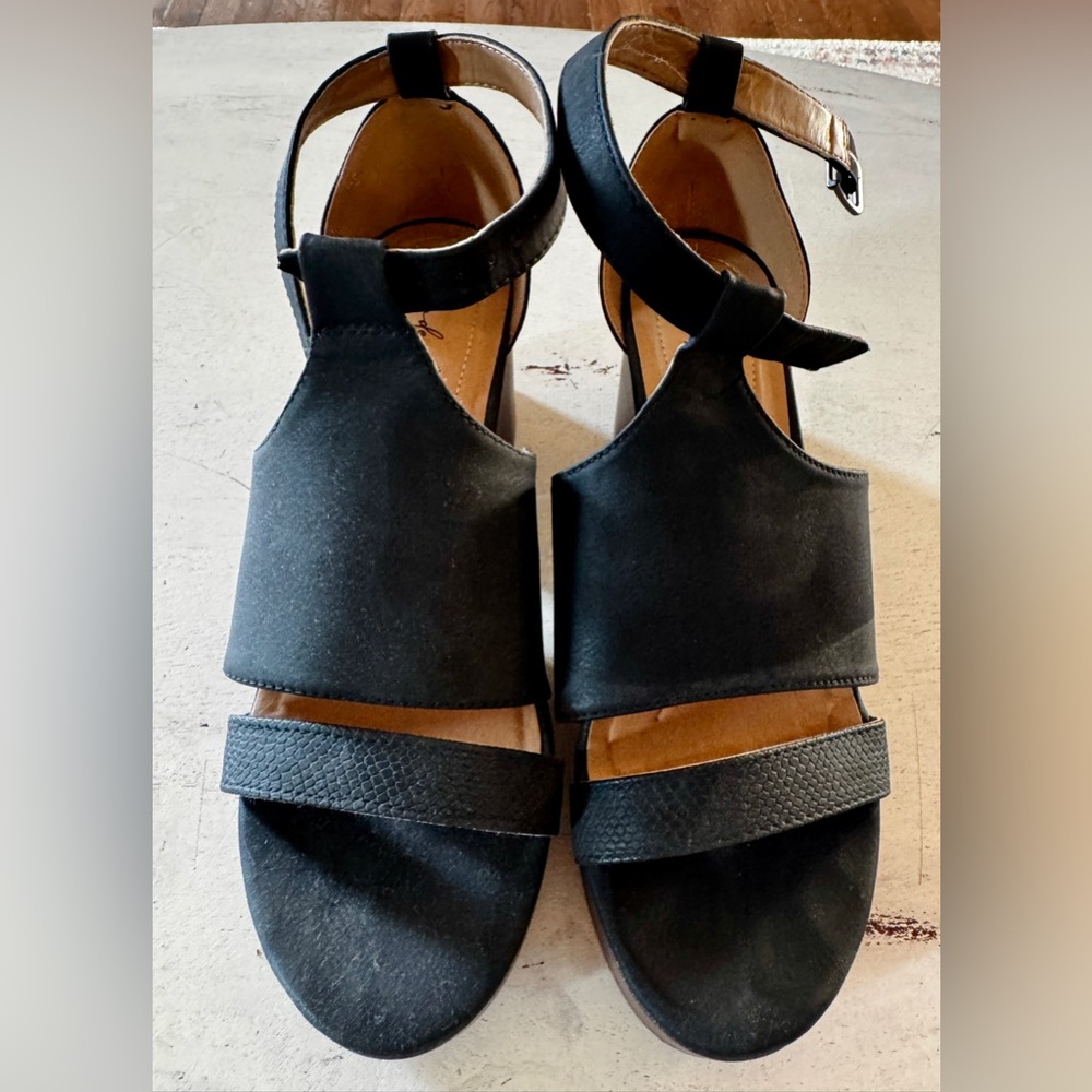 Wonderly Black Ankle-Strap Block Heel Sandals